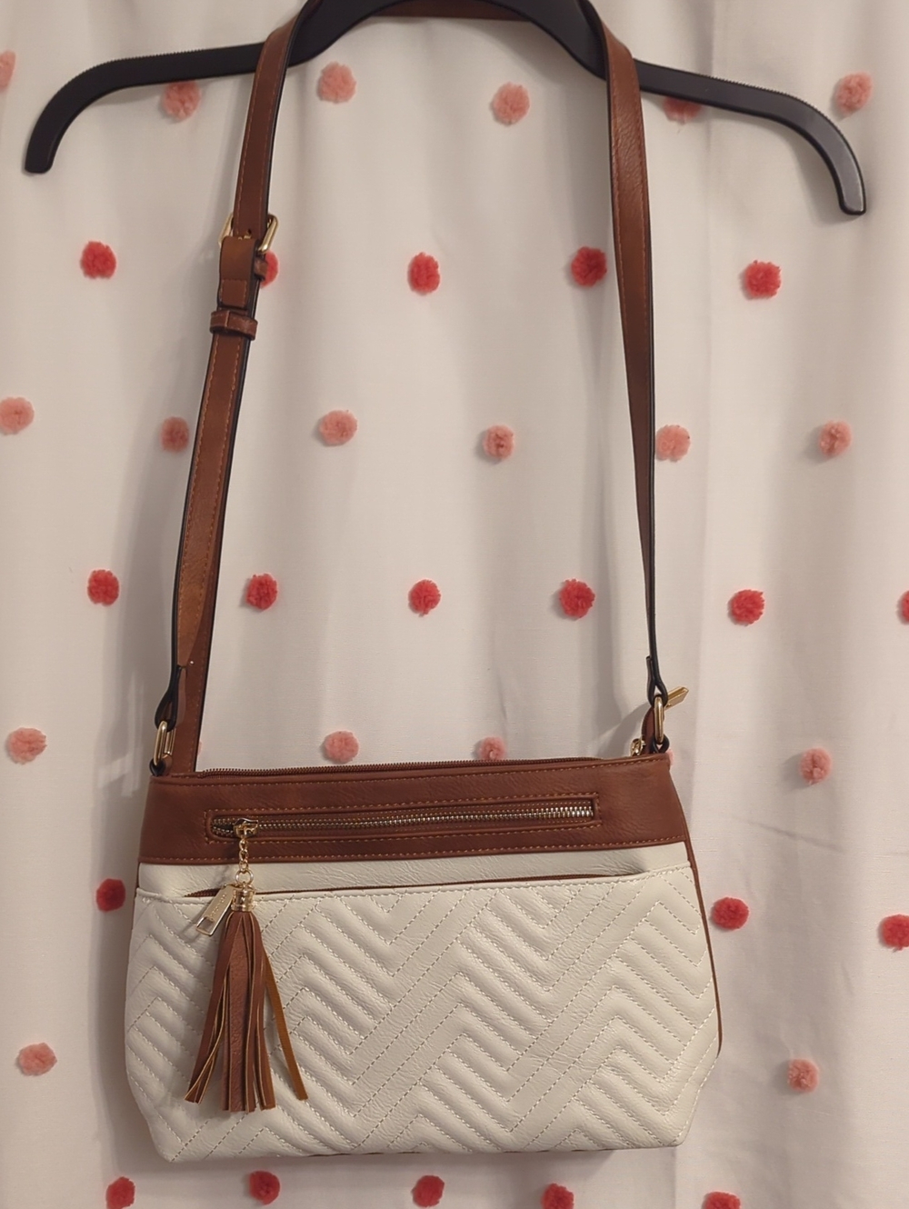 Leather-Trim Quilted Crossbody Bag - White & Brown